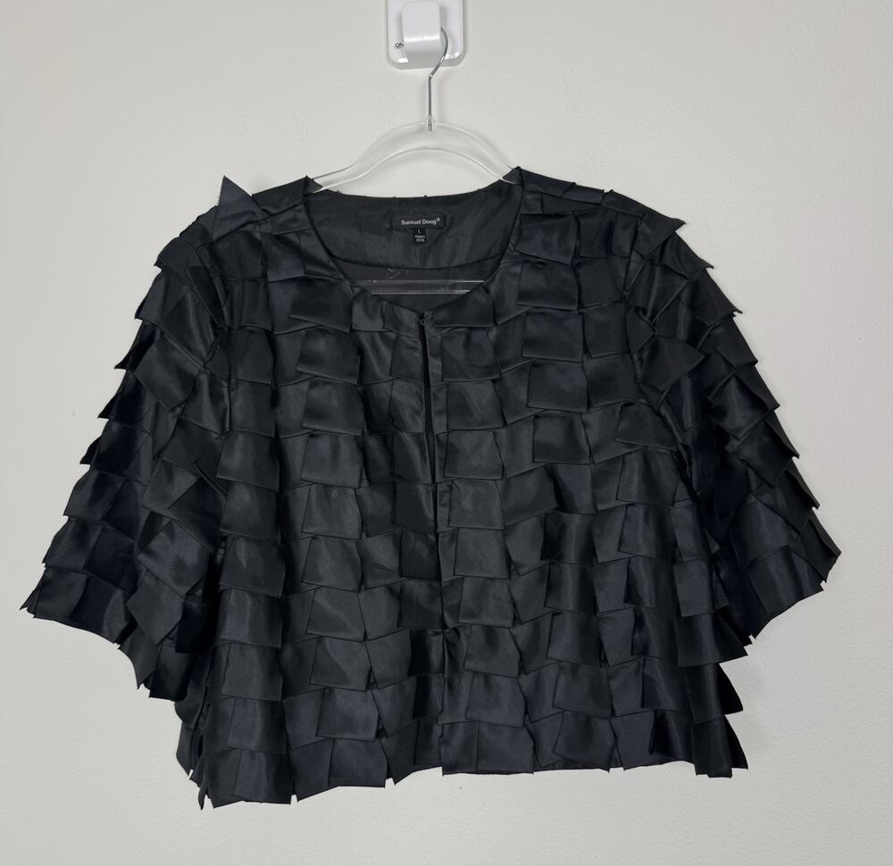 Samuel Dong Jacket Womens L Black 3D Cropped Evening Bolero Maximalist